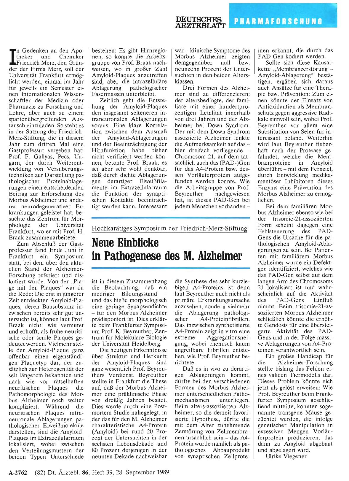 Vorschauseite 1: Hochkarätiges Symposium der Friedrich-Merz-Stiftung: Neue Einblicke in Pathogenese des M. Alzheimer