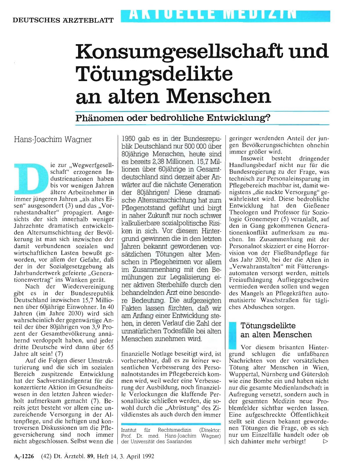Vorschauseite 1: Konsumgesellschaft und Tötungsdelikte an alten Menschen: Phänomen oder bedrohliche Entwicklung?