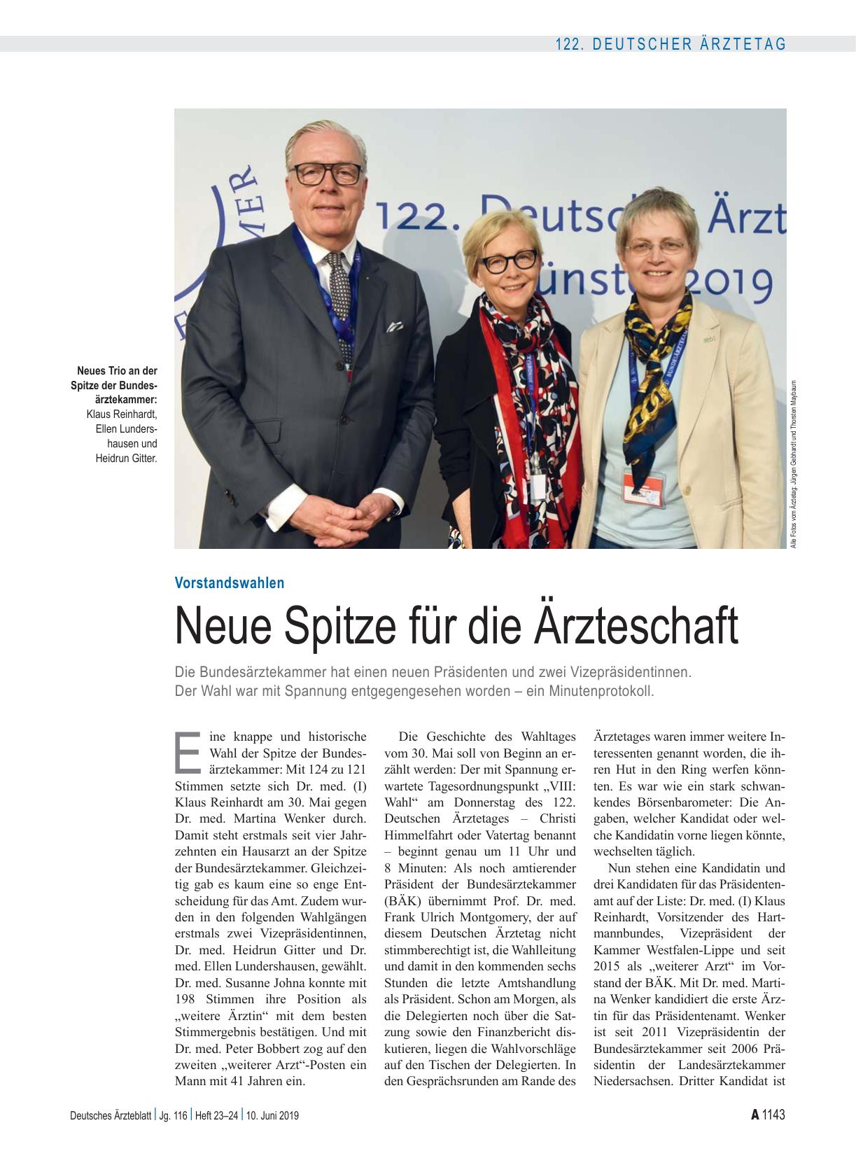 Vorschauseite 1: Vorstandswahlen: Neue Spitze für die Ärzteschaft