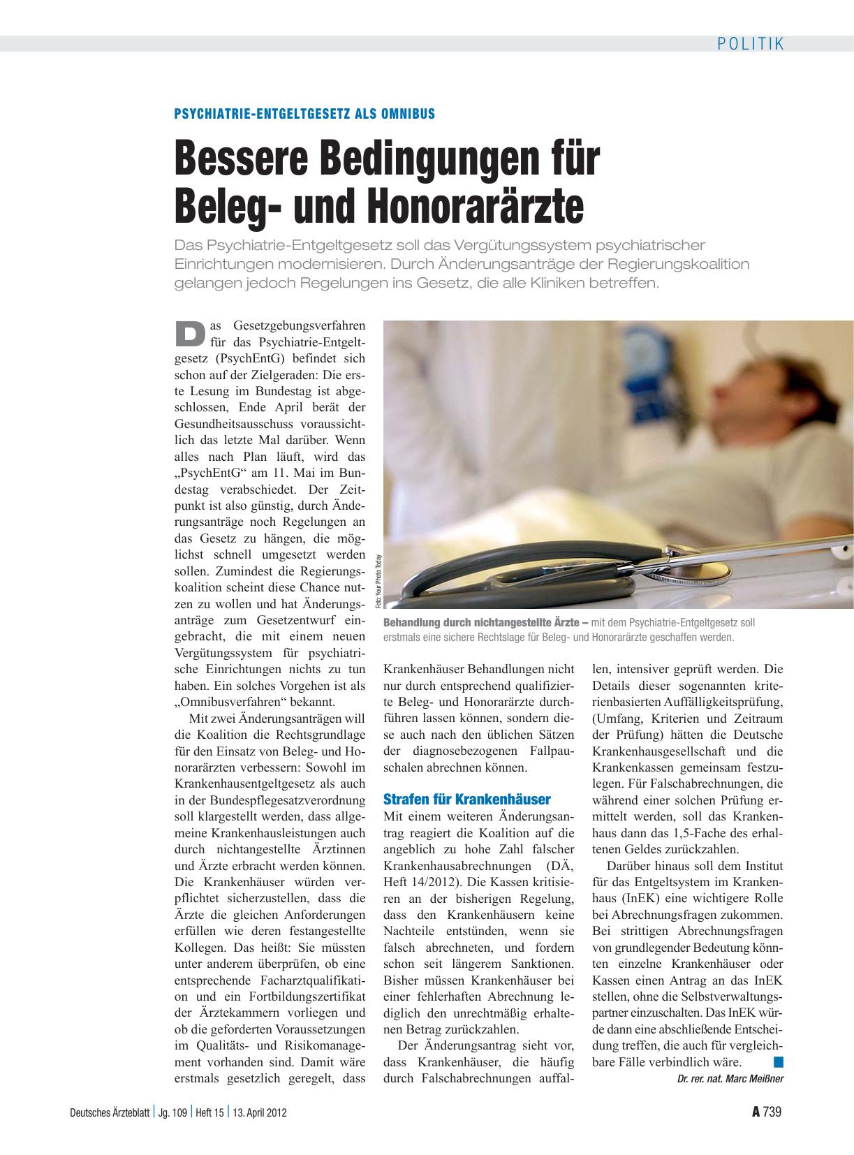 Vorschauseite 1: Psychiatrie-Entgeltgesetz als Omnibus: Bessere Bedingungen für Belegund Honorarärzte