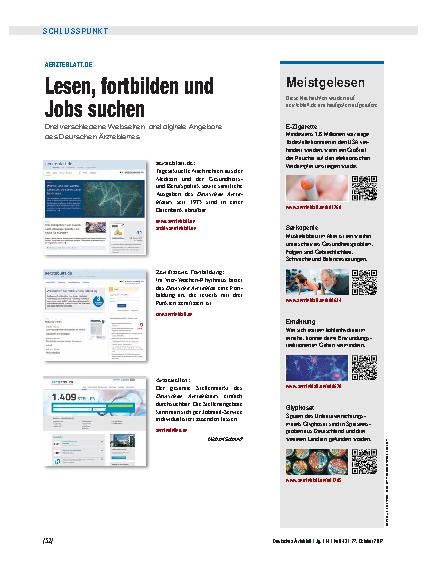 Vorschauseite 1: aerzteblatt.de: Lesen, fortbilden und Jobs suchen