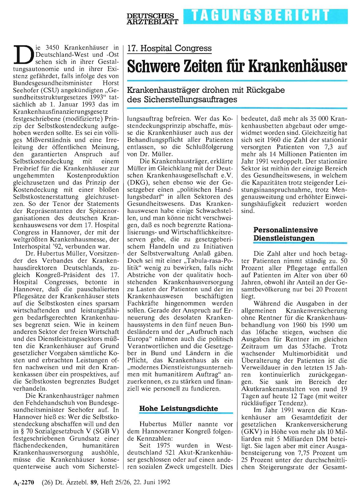 Vorschauseite 1: 17. Hospital Congress: Schwere Zeiten für Krankenhäuser