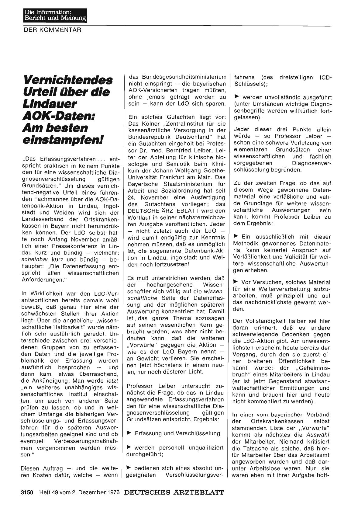 Vorschauseite 1: Vernichtendes Urteil über die Lindauer AOK-Daten: Am besten einstampfen!
