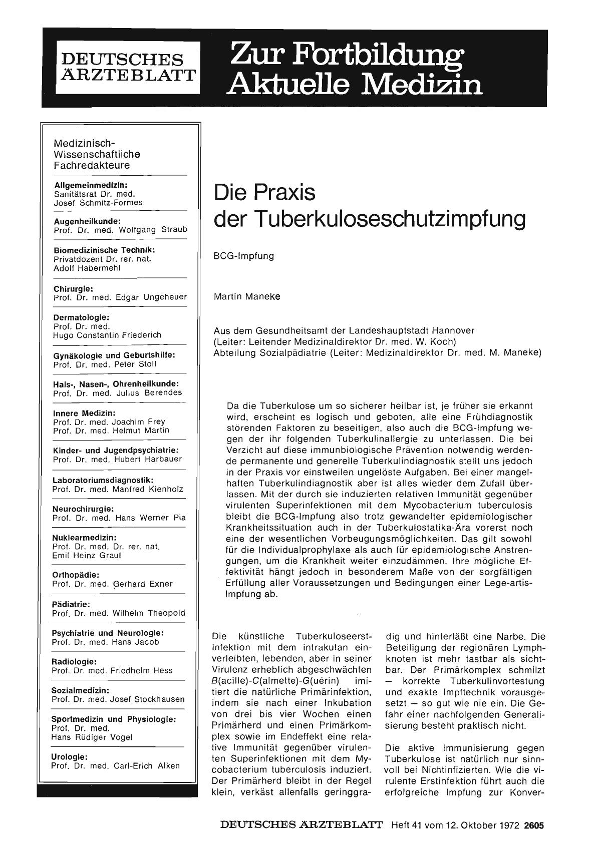 Vorschauseite 1: Die Praxis der Tuberkuloseschutzimpfung: BCG-Impfung