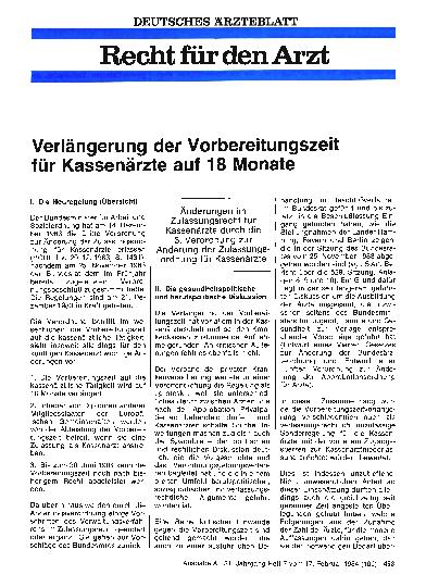 Vorschauseite 1: Verlängerung der Vorbereitungszeit für Kassenärzte auf 18 Monate