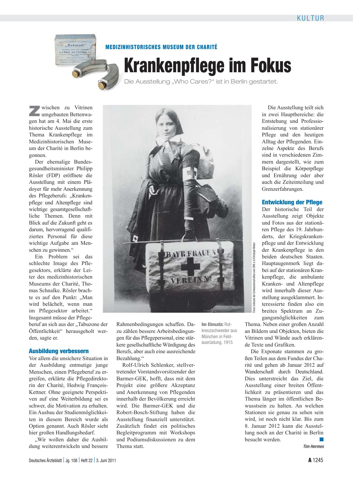 Vorschauseite 1: Medizinhistorisches Museum der Charité: Krankenpflege im Fokus