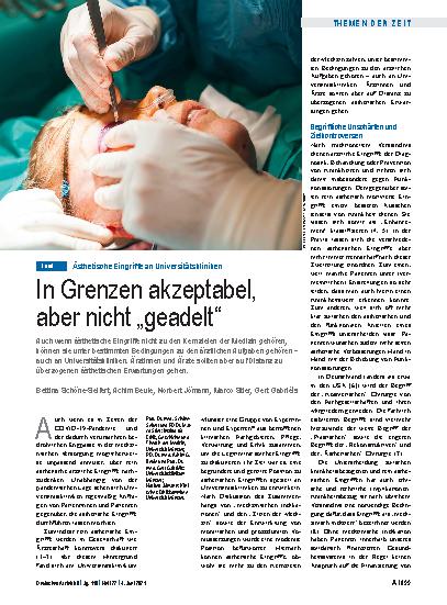 Vorschauseite 1: Ästhetische Eingriffe an Universitätskliniken: In Grenzen akzeptabel, aber nicht „geadelt“