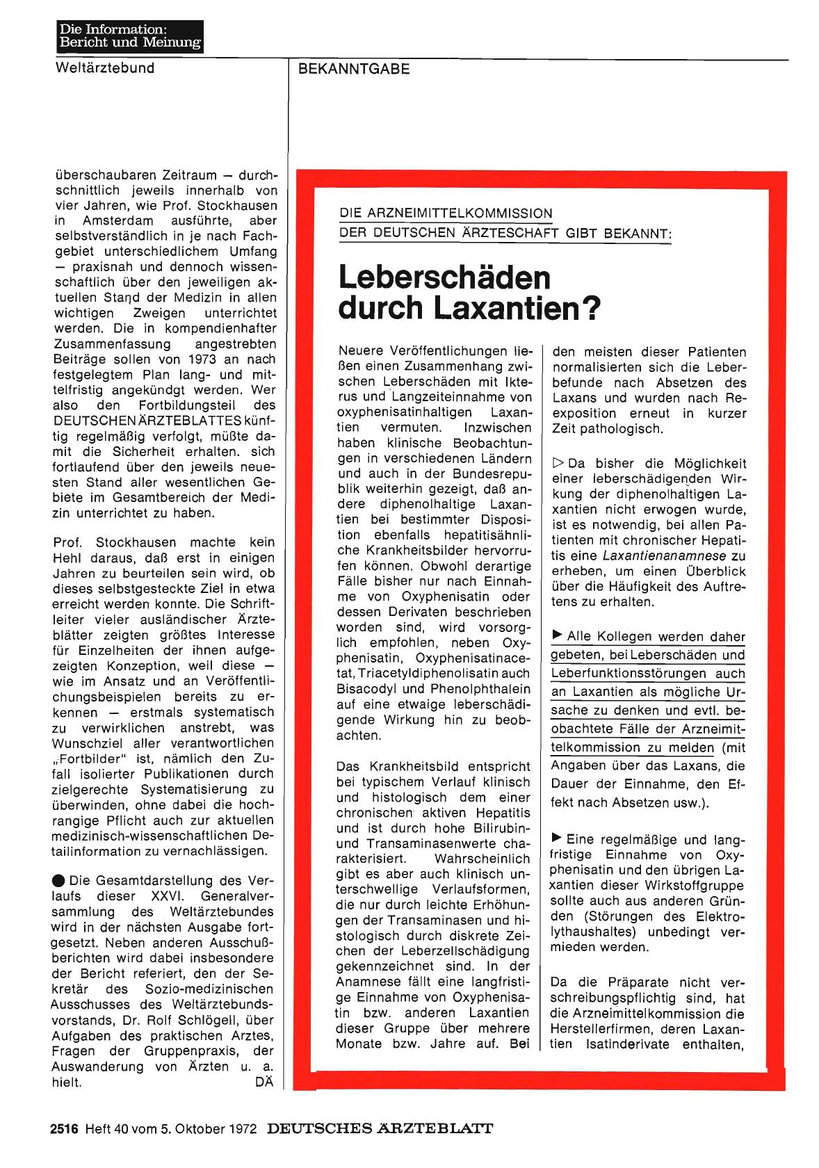 Vorschauseite 1: Die Arzneimittelkommission der Deutschen Ärzteschaft gibt bekannt: Leberschäden durch Laxantien?