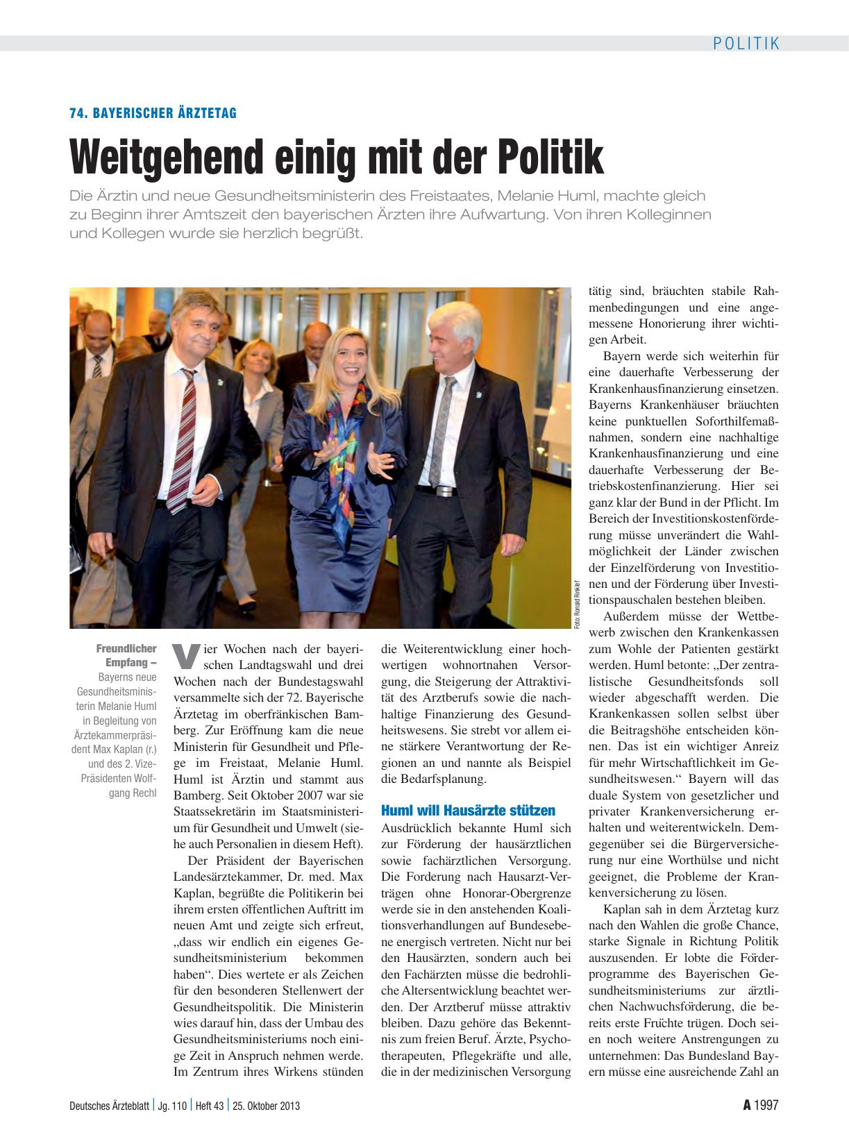 Vorschauseite 1: 74. Bayerischer Ärztetag: Weitgehend einig mit der Politik