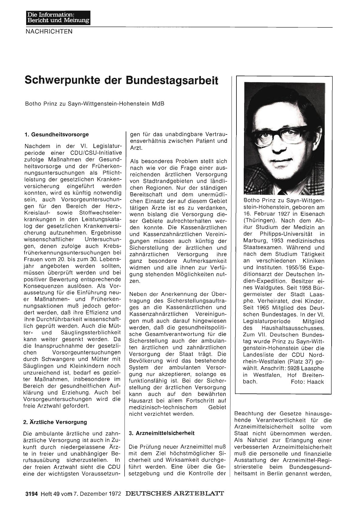 Vorschauseite 1: Schwerpunkte der Bundestagsarbeit