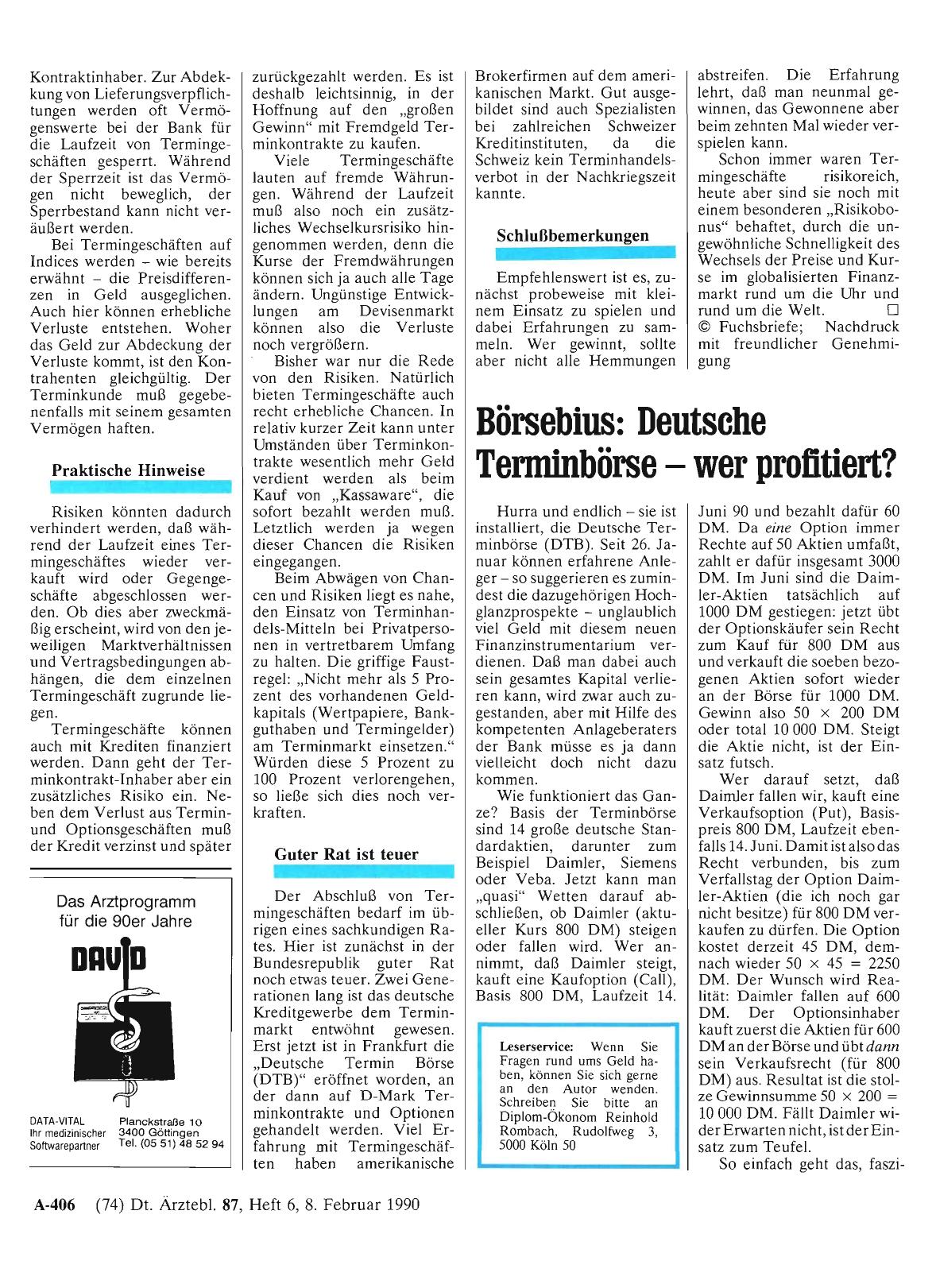 Vorschauseite 1: Börsebius: Deutsche Terminbörse wer profitiert?