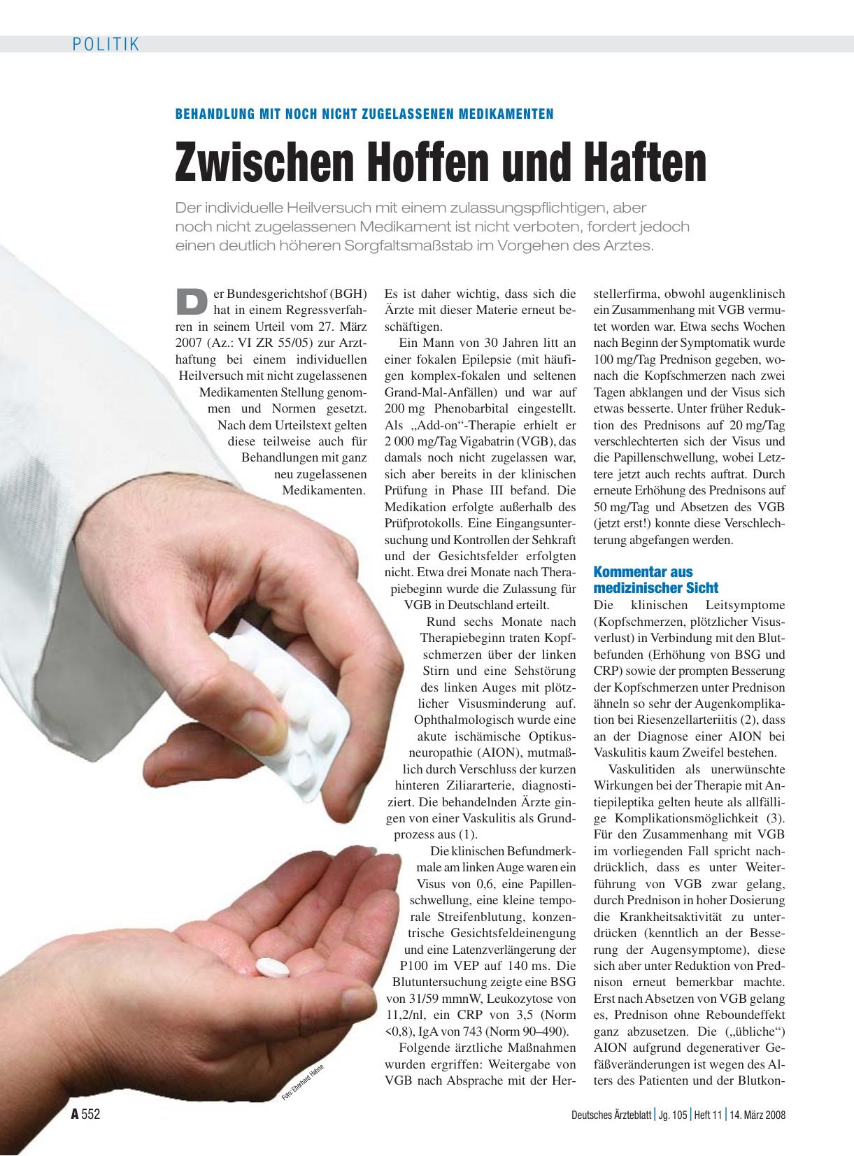 Vorschauseite 1: Behandlung mit noch nicht zugelassenen Medikamenten: Zwischen Hoffen und Haften