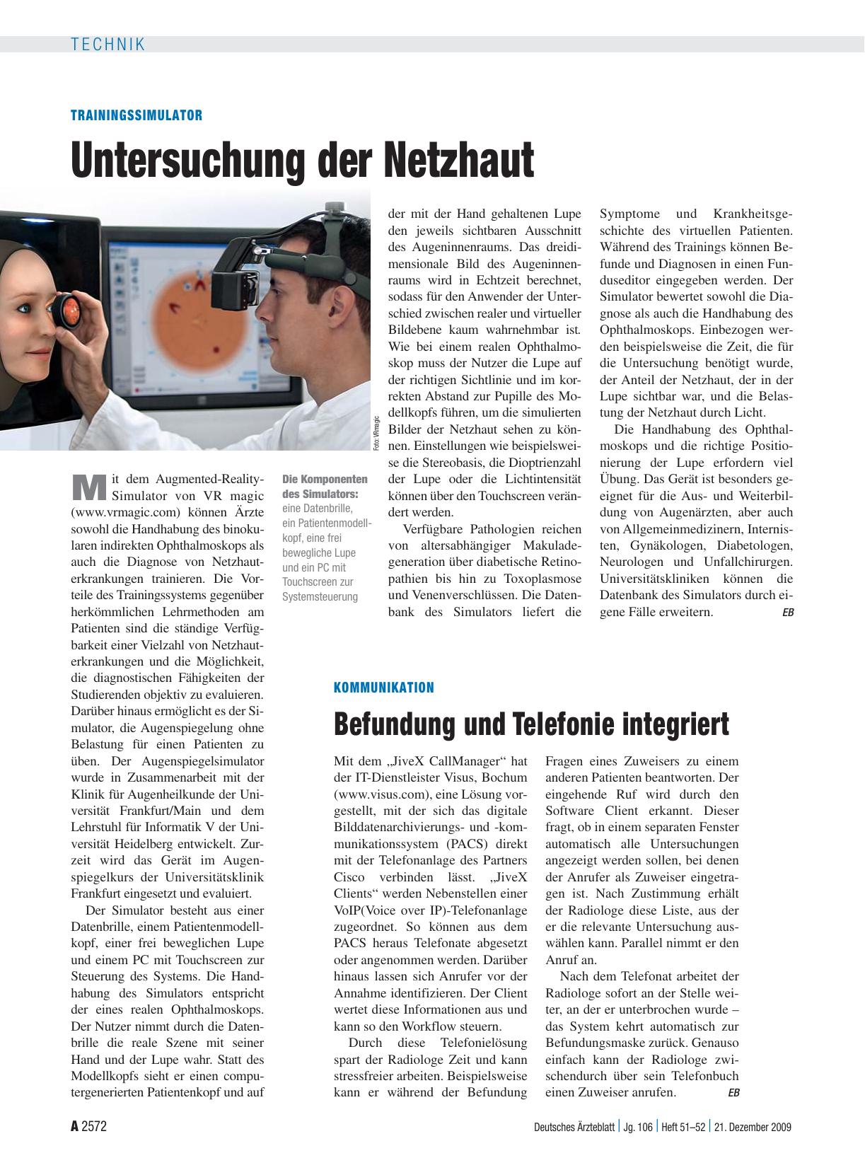Vorschauseite 1: Trainingssimulator: Untersuchung der Netzhaut