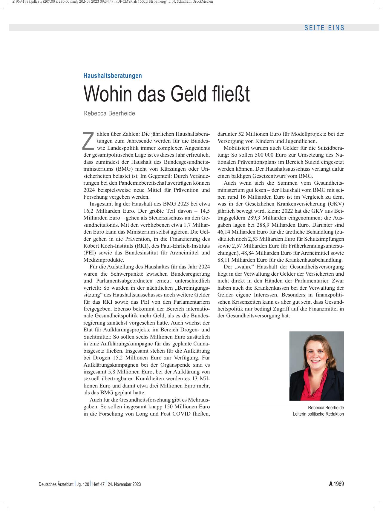 Vorschauseite 1: Haushaltsberatungen: Wohin das Geld fließt