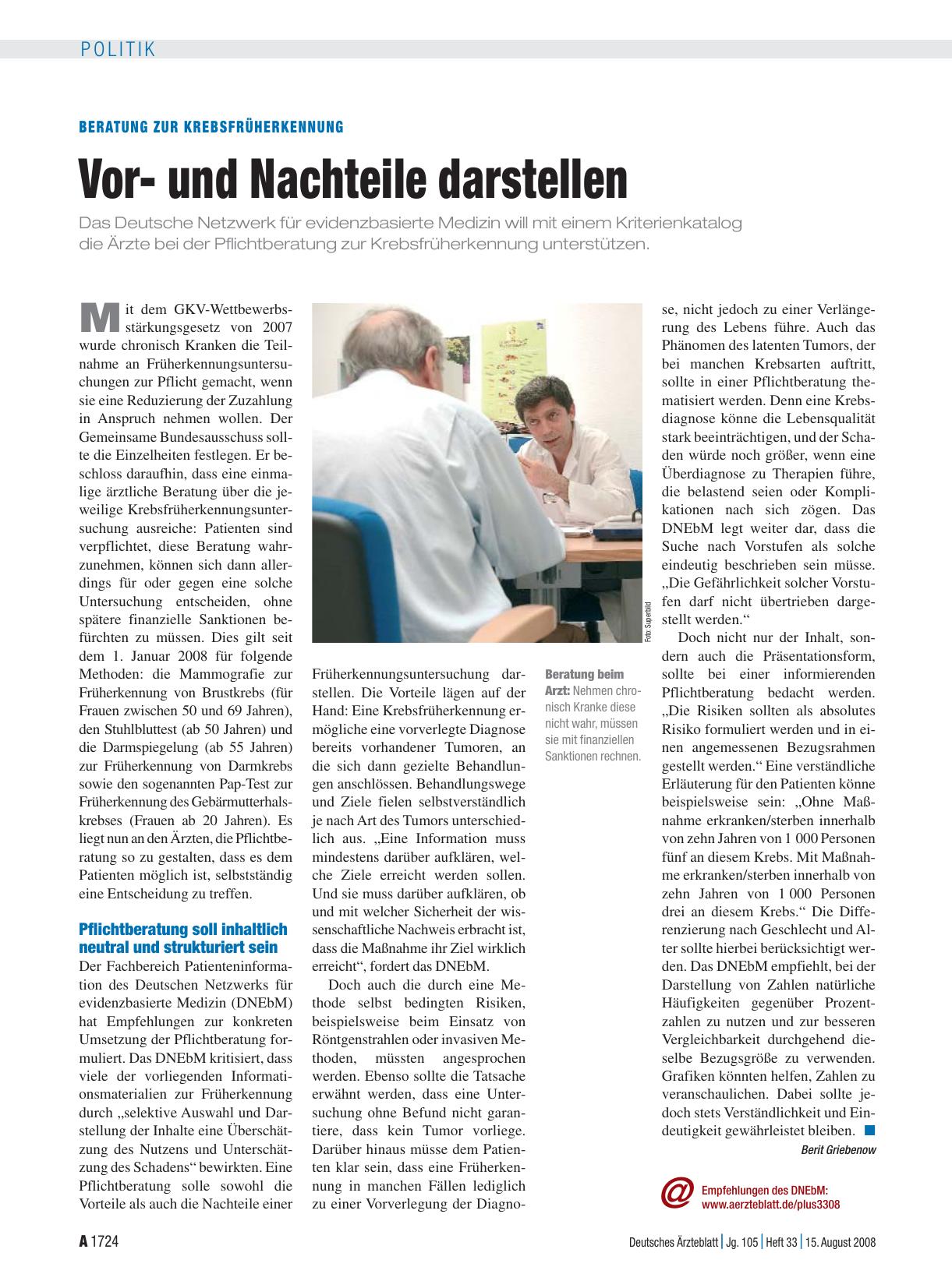 Vorschauseite 1: Beratung zur Krebsfrüherkennung: Vorund Nachteile darstellen
