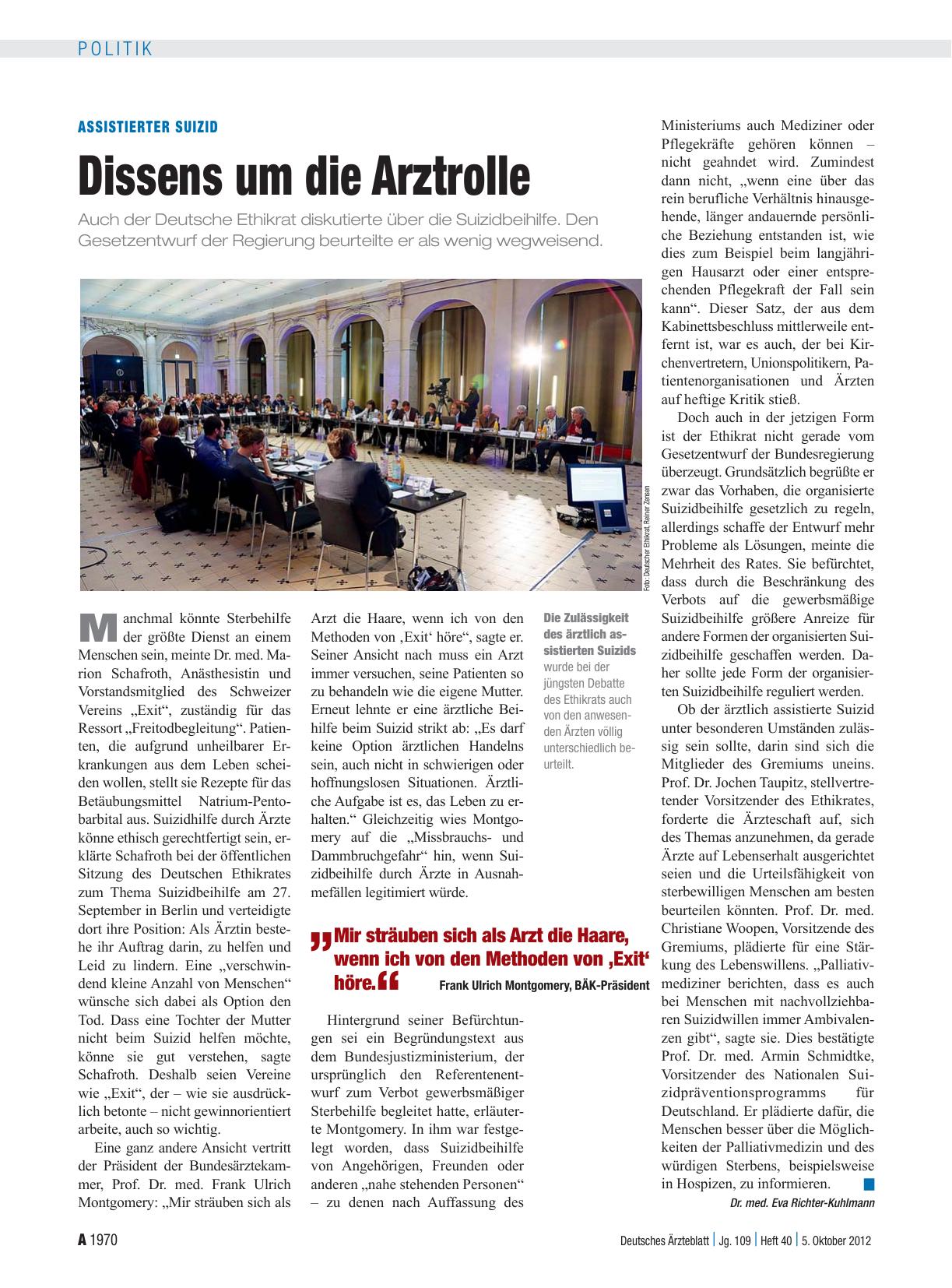 Vorschauseite 1: Assistierter Suizid: Dissens um die Arztrolle