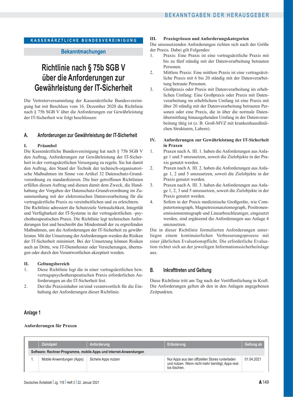 Vorschauseite 1: Richtlinie nach § 75b SGB V über die Anforderungen zur Gewährleistung der IT-Sicherheit