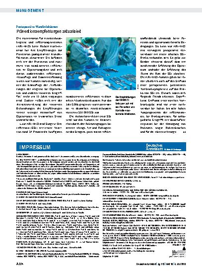 Vorschauseite 1: Postoperative Wundinfektionen: Präventionsempfehlungen aktualisiert