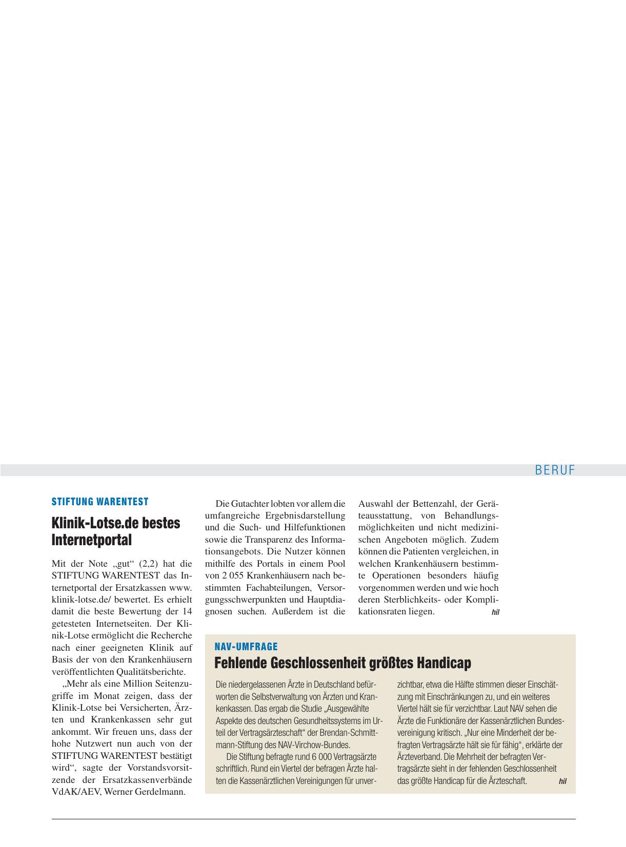 Vorschauseite 1: Stiftung Warentest: Klinik-Lotse. de bestes Internetportal