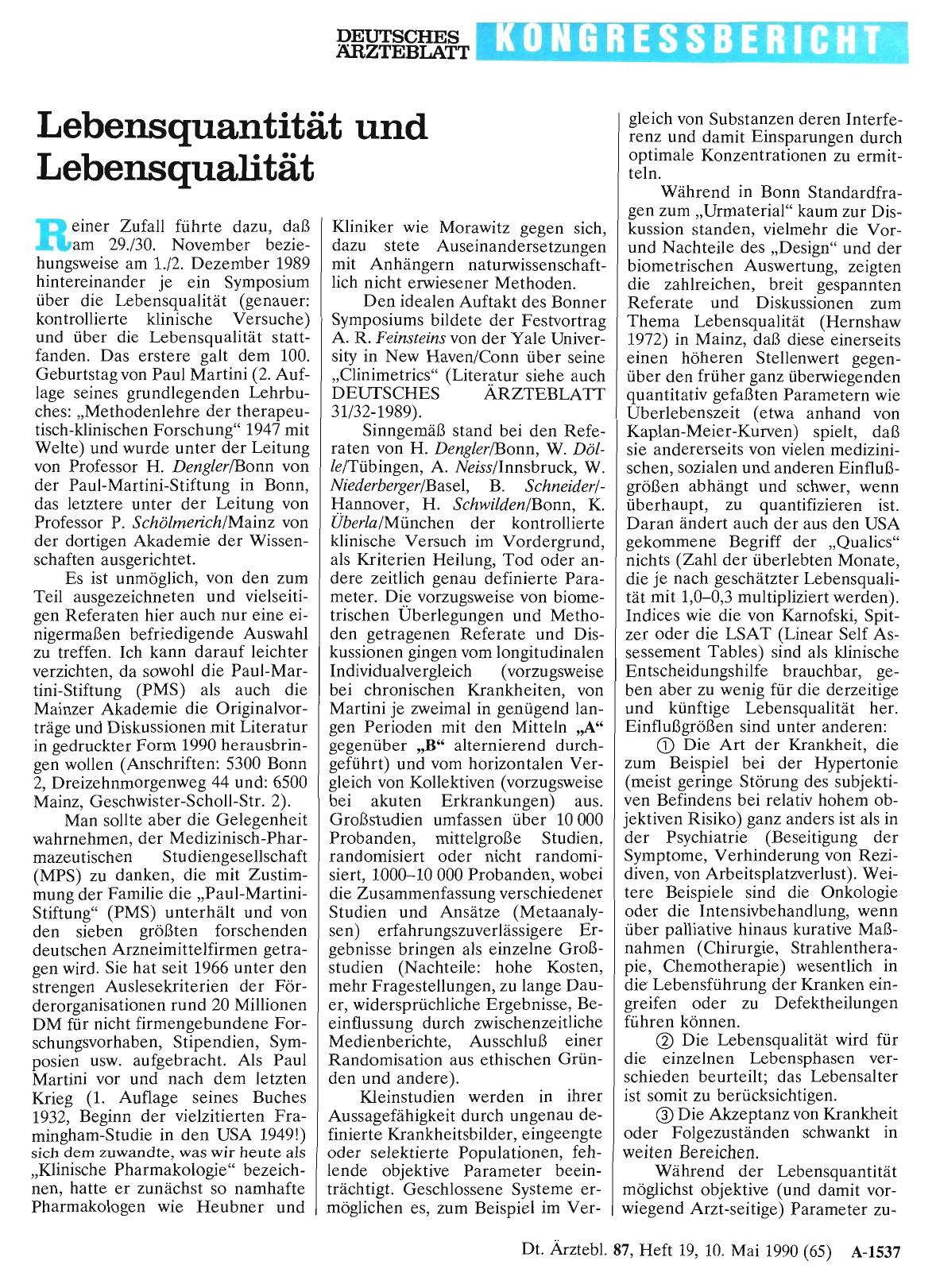 Vorschauseite 1: Lebensquantität und Lebensqualität