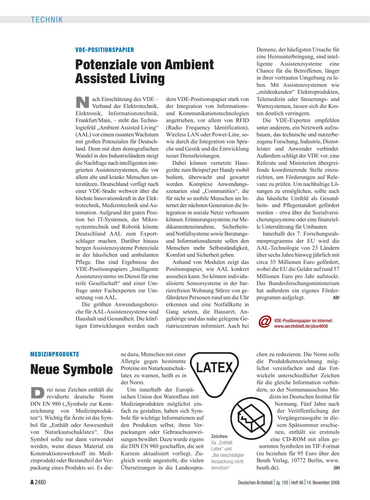 Vorschauseite 1: VDE-Positionspapier: Potenziale von Ambient Assisted Living