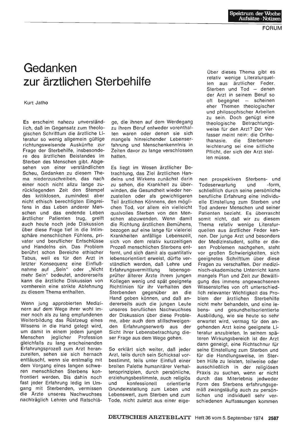 Vorschauseite 1: Gedanken zur ärztlichen Sterbehilfe
