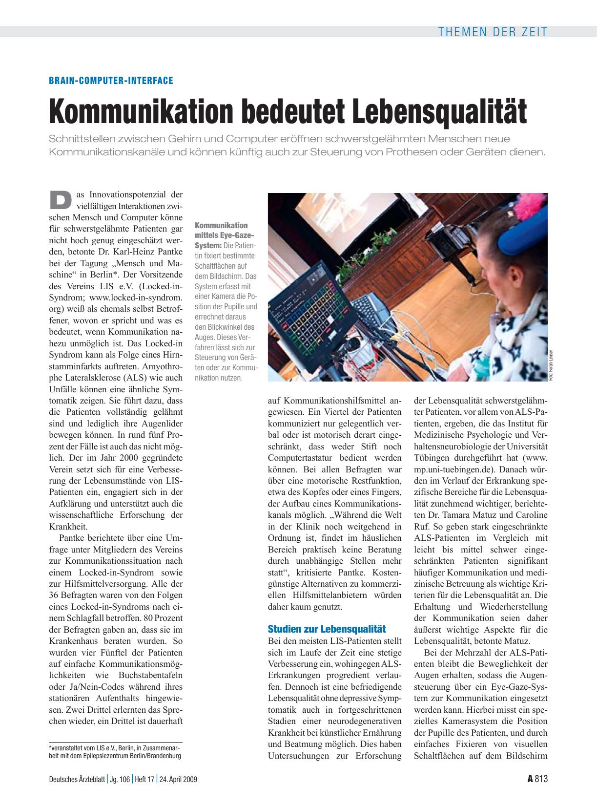 Vorschauseite 1: Brain-Computer-Interface: Kommunikation bedeutet Lebensqualität