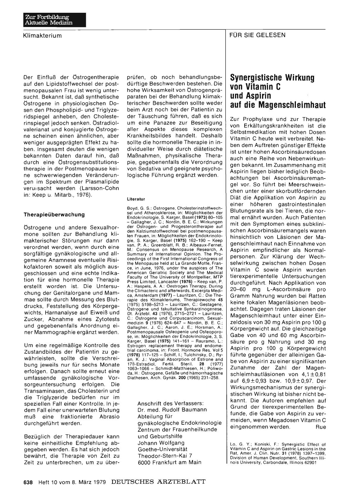 Vorschauseite 1: Synergistische Wirkung von Vitamin C und Aspirin auf die Magenschleimhaut