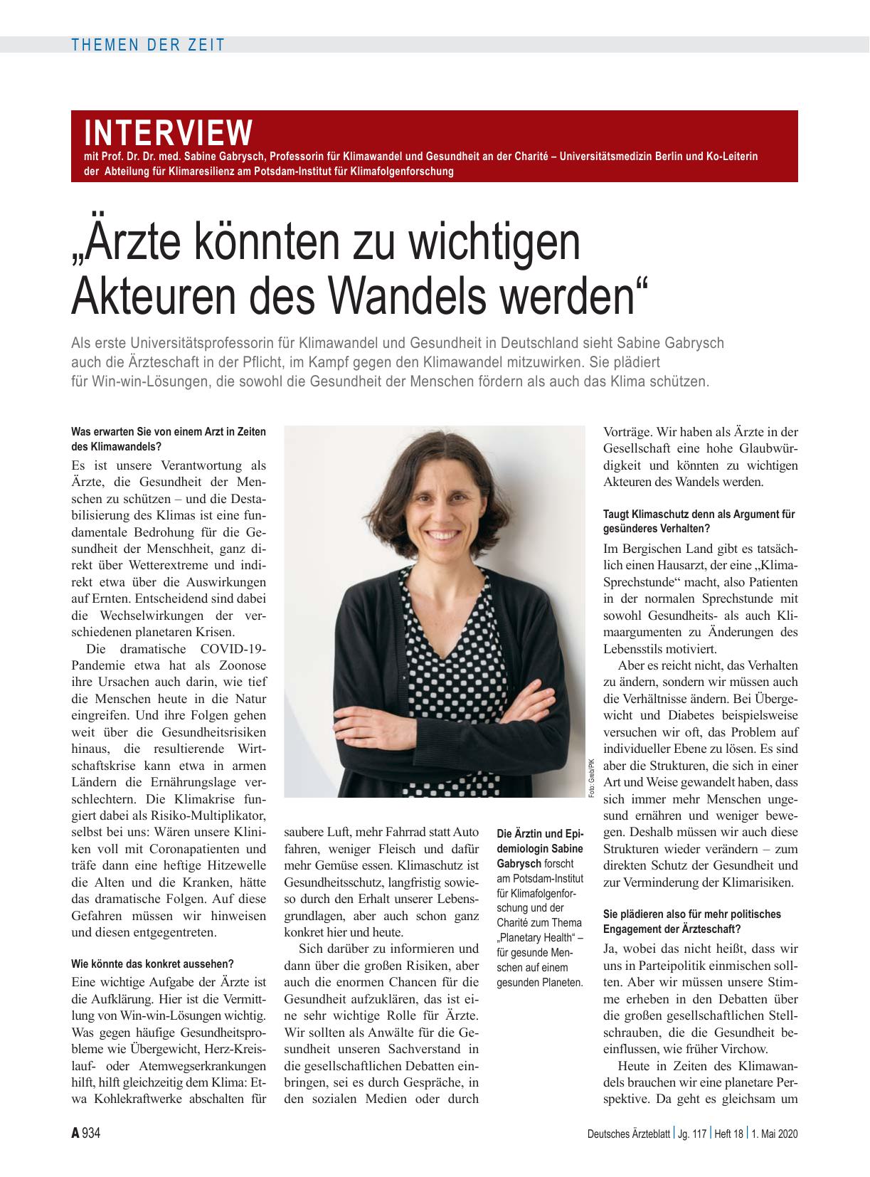 Vorschauseite 1: Interview mit Prof. Dr. Dr. med. Sabine Gabrysch, Professorin für Klimawandel und Gesundheit an der Charité – Universitätsmedizin Berlin und Ko-Leiterin der Abteilung für Klimares…