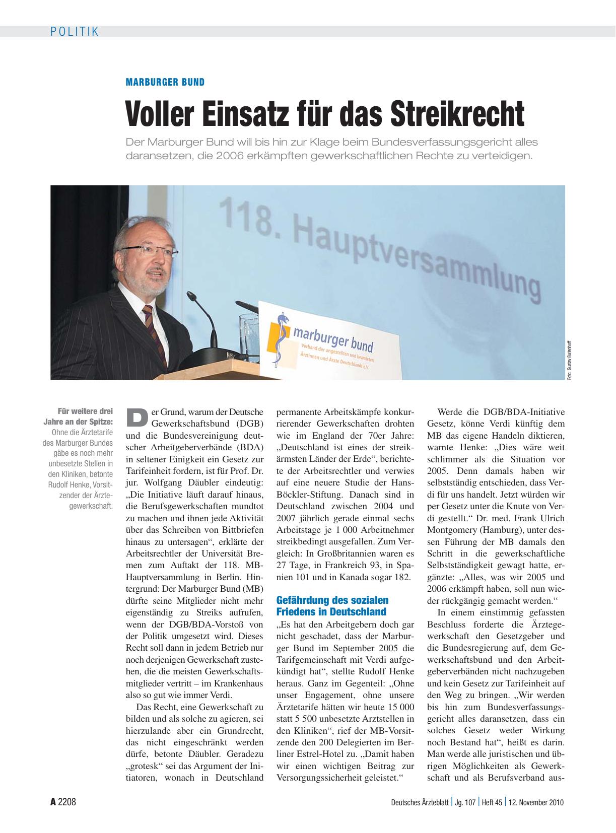 Vorschauseite 1: Marburger Bund: Voller Einsatz für das Streikrecht