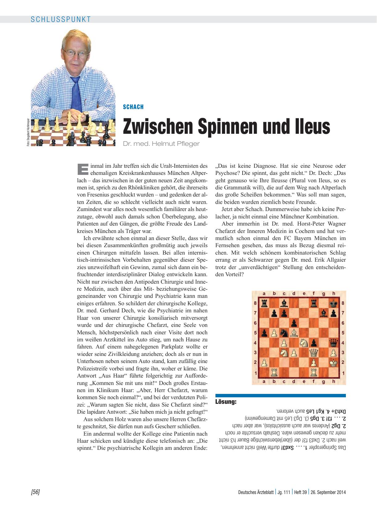Vorschauseite 1: Schach: Zwischen Spinnen und Ileus