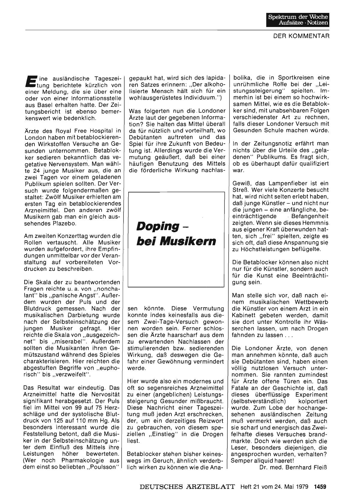 Vorschauseite 1: Doping — bei Musikern