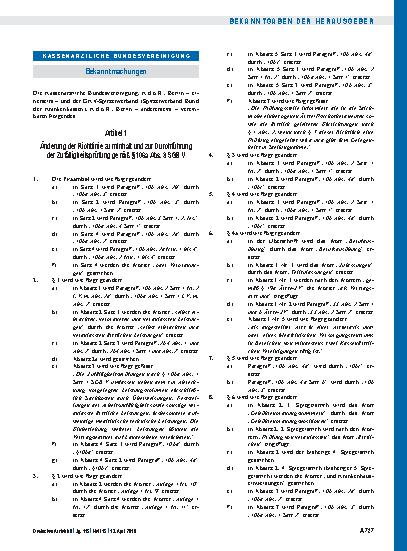 Vorschauseite 1: Artikel 1: Änderung der Richtlinie zum Inhalt und zur Durchführung der Zufälligkeitsprüfung gemäß § 106a Abs. 3 SGB V, Artikel 2, Inkrafttreten