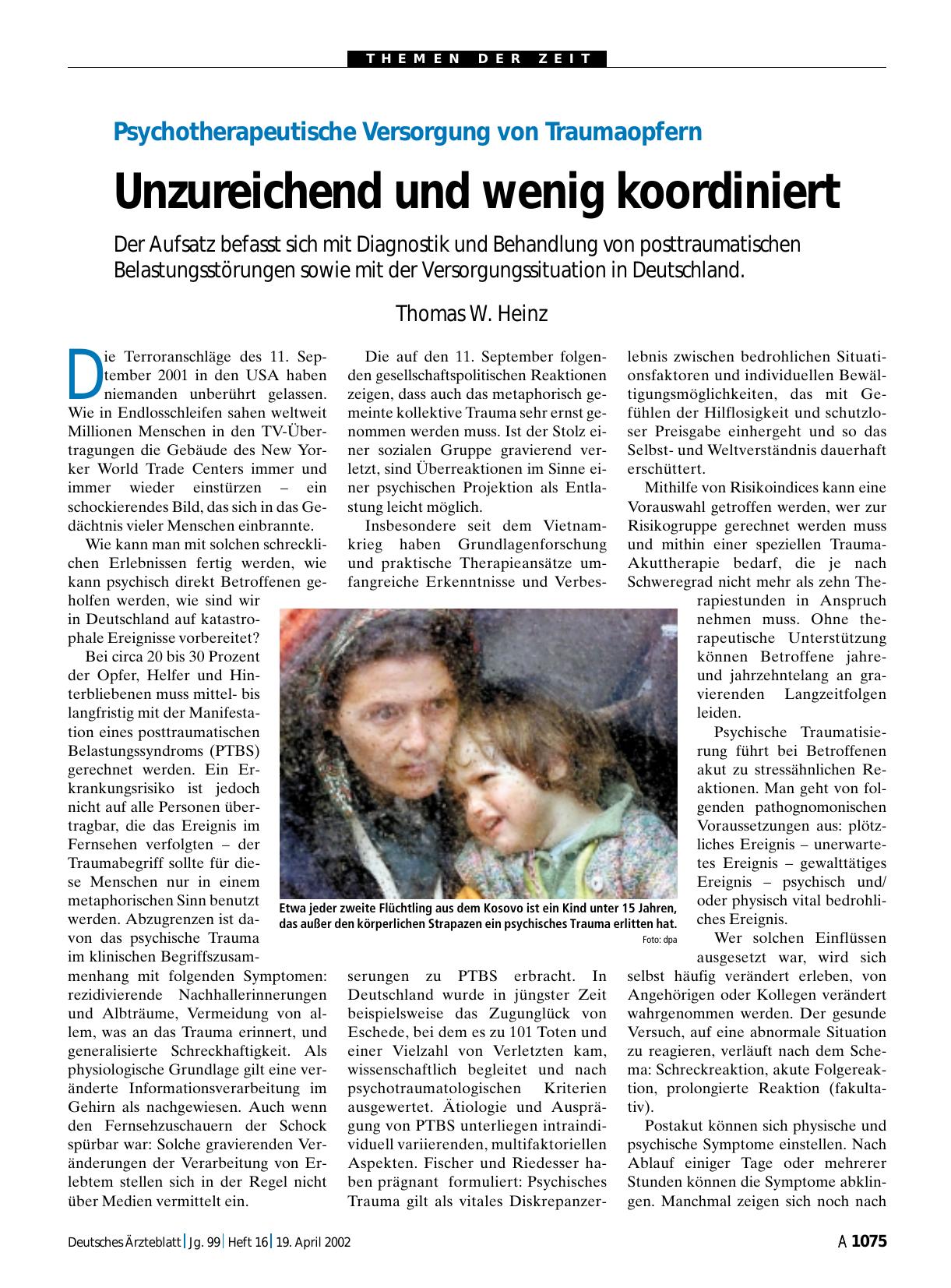 Vorschauseite 1: Psychotherapeutische Versorgung von Traumaopfern: Unzureichend und wenig koordiniert
