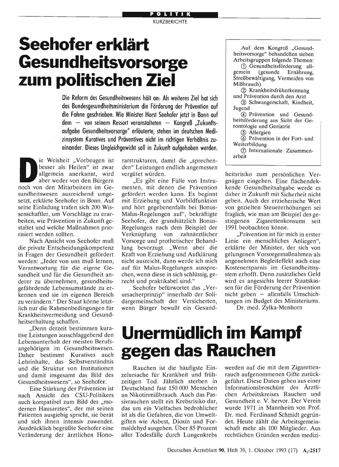 Vorschauseite 1: Unermüdlich im Kampf gegen das Rauchen