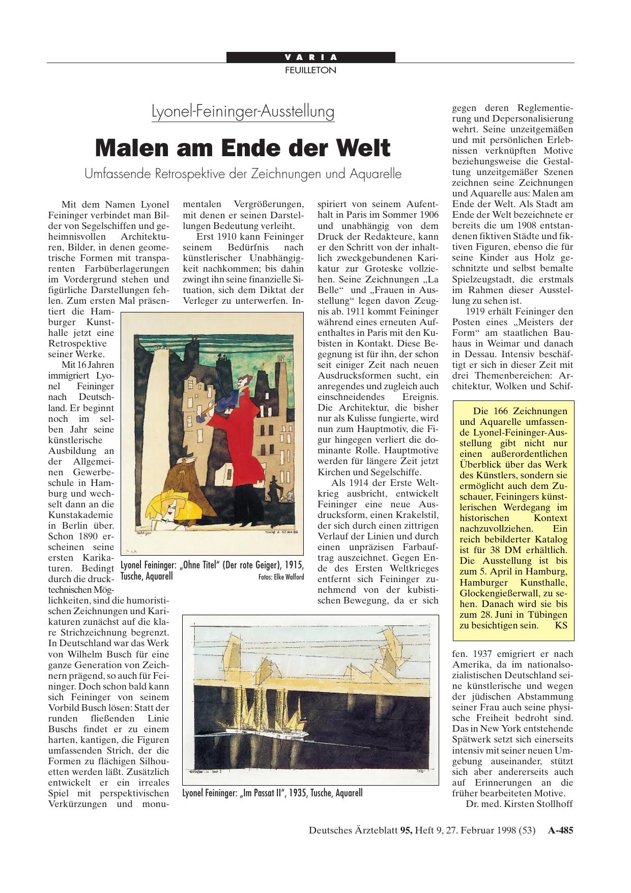 Vorschauseite 1: Lyonel-Feininger-Ausstellung: Malen am Ende der Welt