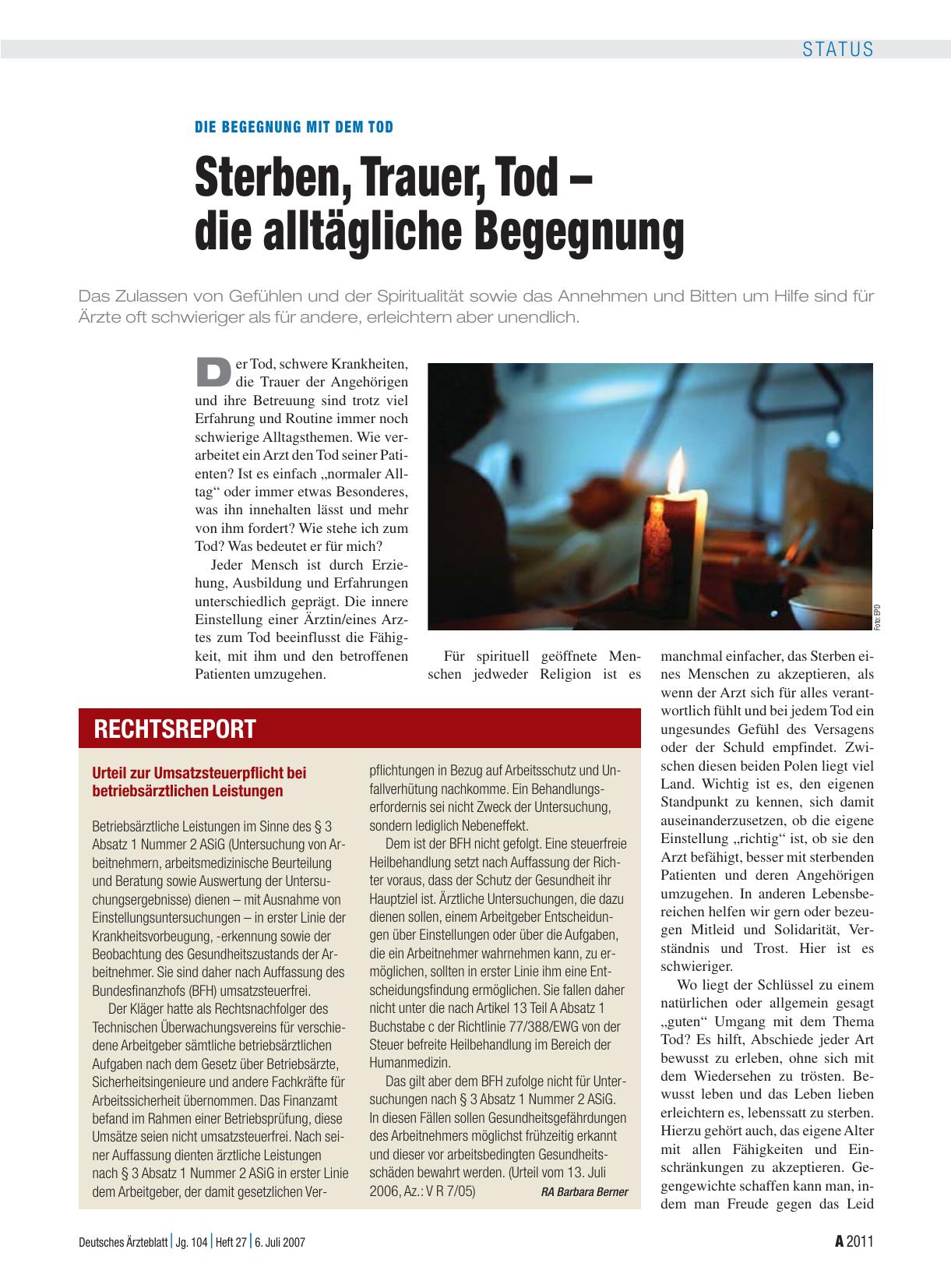 Vorschauseite 1: Die Begegnung mit dem Tod: Sterben, Trauer, Tod – die alltägliche Begegnung