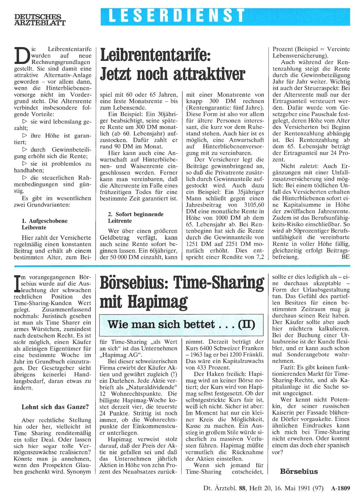 Vorschauseite 1: Börsebius: Time-Sharing mit Hapimag