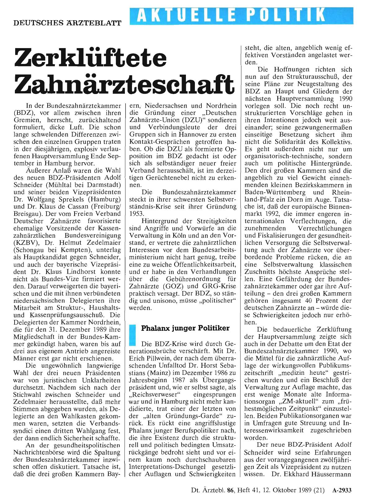 Vorschauseite 1: Zerklüftete Zahnärzteschaft