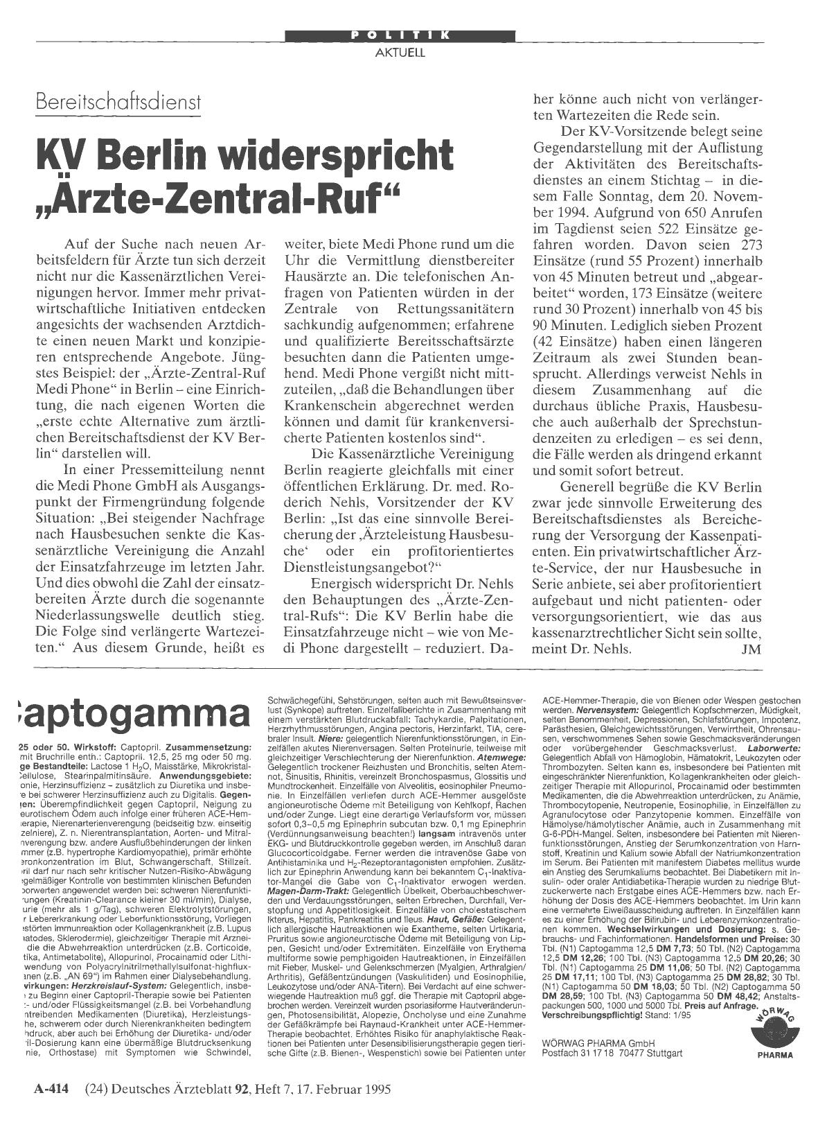 Vorschauseite 1: Bereitschaftsdienst: KV Berlin widerspricht „Ärzte-Zentral-Ruf“