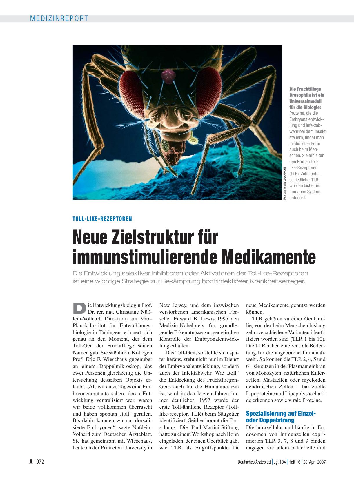 Vorschauseite 1: Toll-like-Rezeptoren: Neue Zielstruktur für immunstimulierende Medikamente