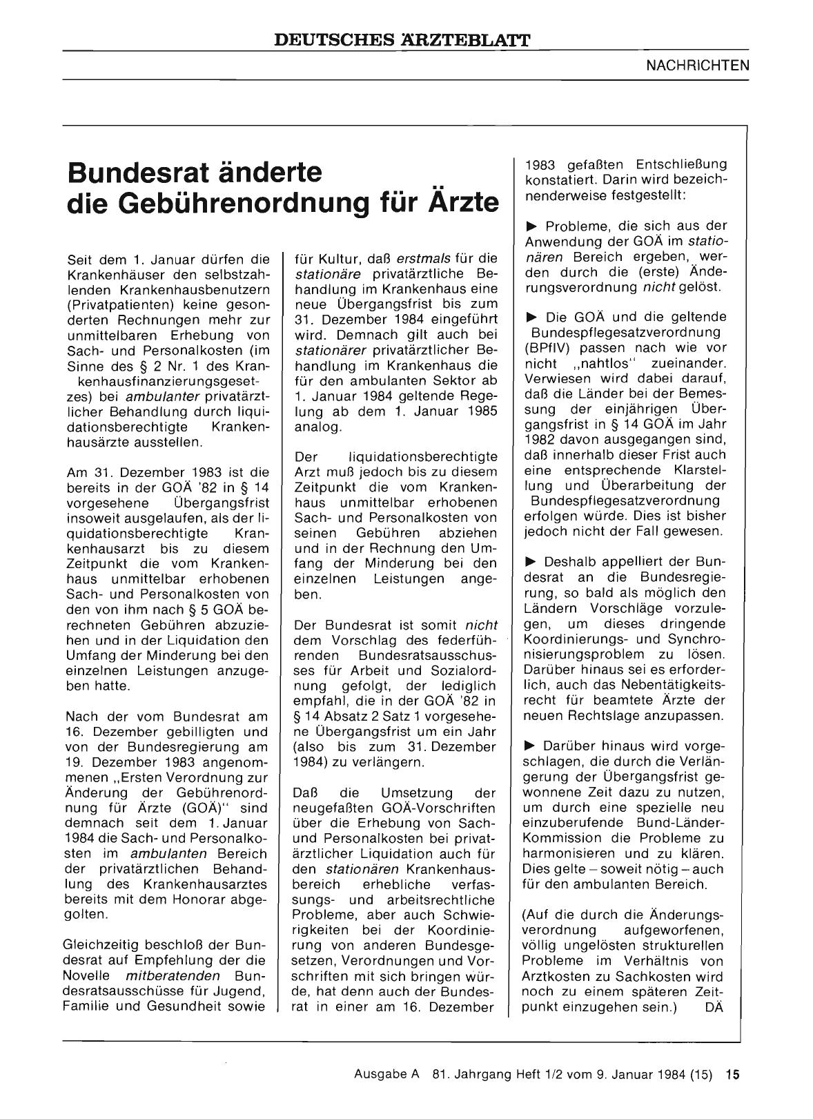Vorschauseite 1: Bundesrat änderte die Gebührenordnung für Ärzte