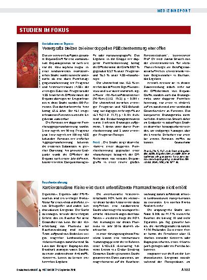 Vorschauseite 1: Aortokoronarer Bypass: Venengrafts bleiben bei einer doppelten Plättchenhemmung eher offen