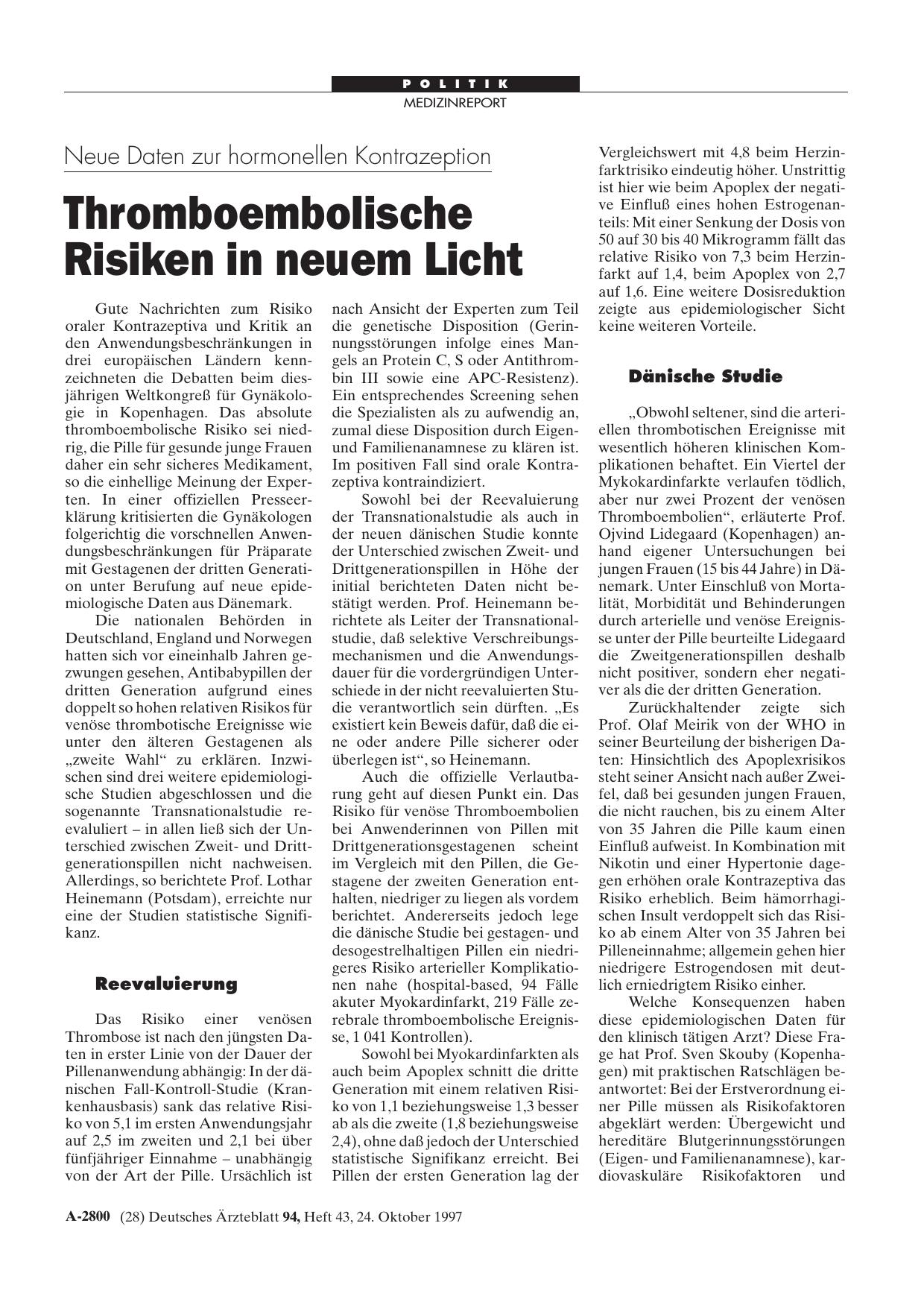 Vorschauseite 1: Neue Daten zur hormonellen Kontrazeption: Thromboembolische Risiken in neuem Licht