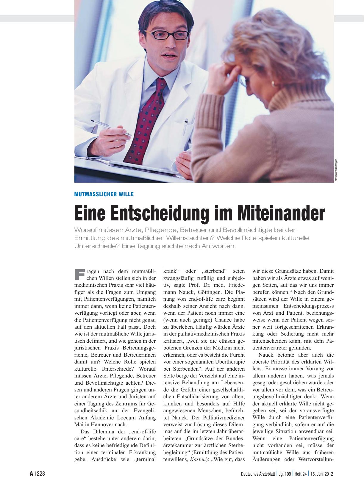 Vorschauseite 1: Mutmasslicher Wille: Eine Entscheidung im Miteinander