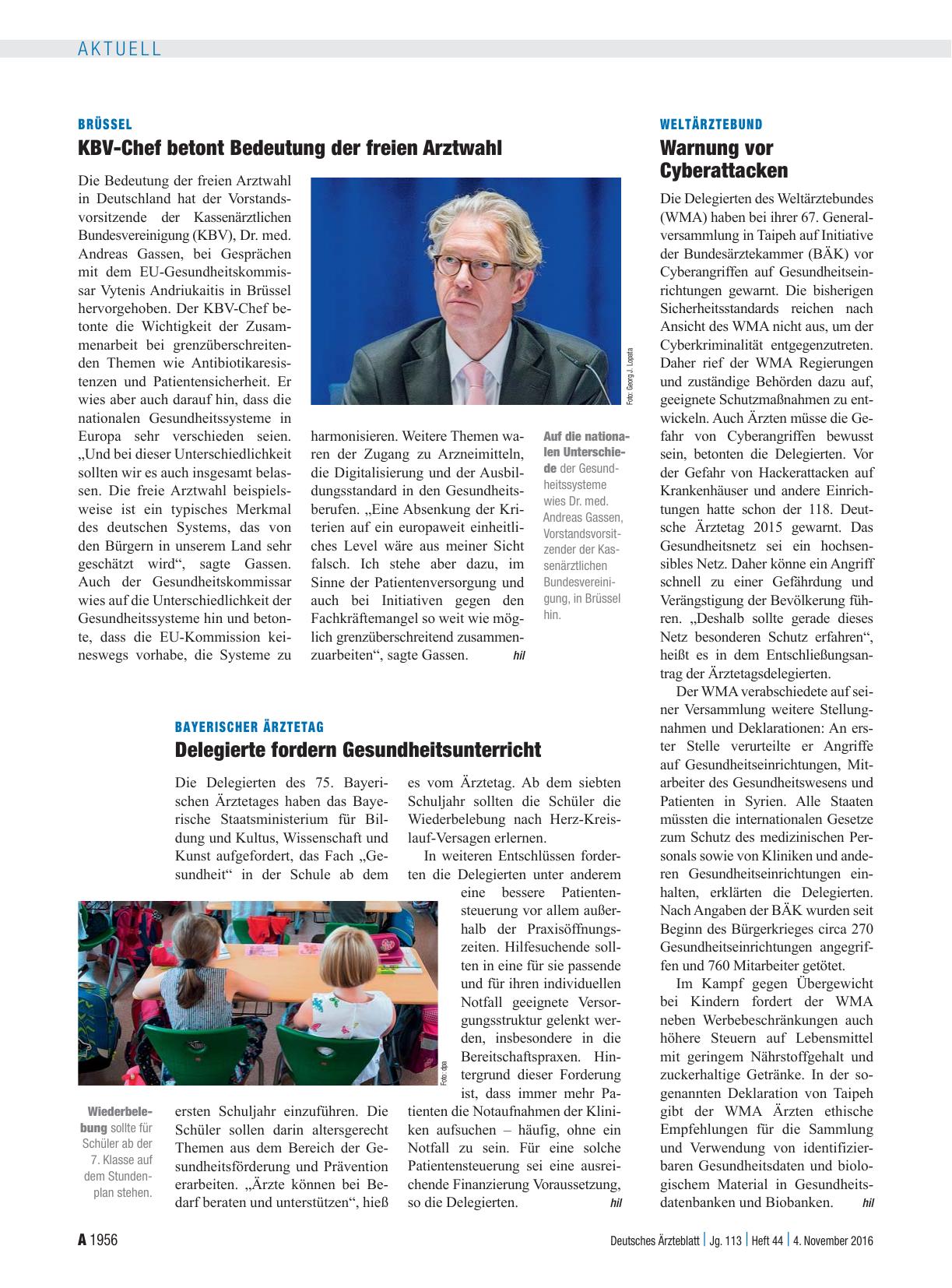Vorschauseite 1: Brüssel: KBV-Chef betont Bedeutung der freien Arztwahl