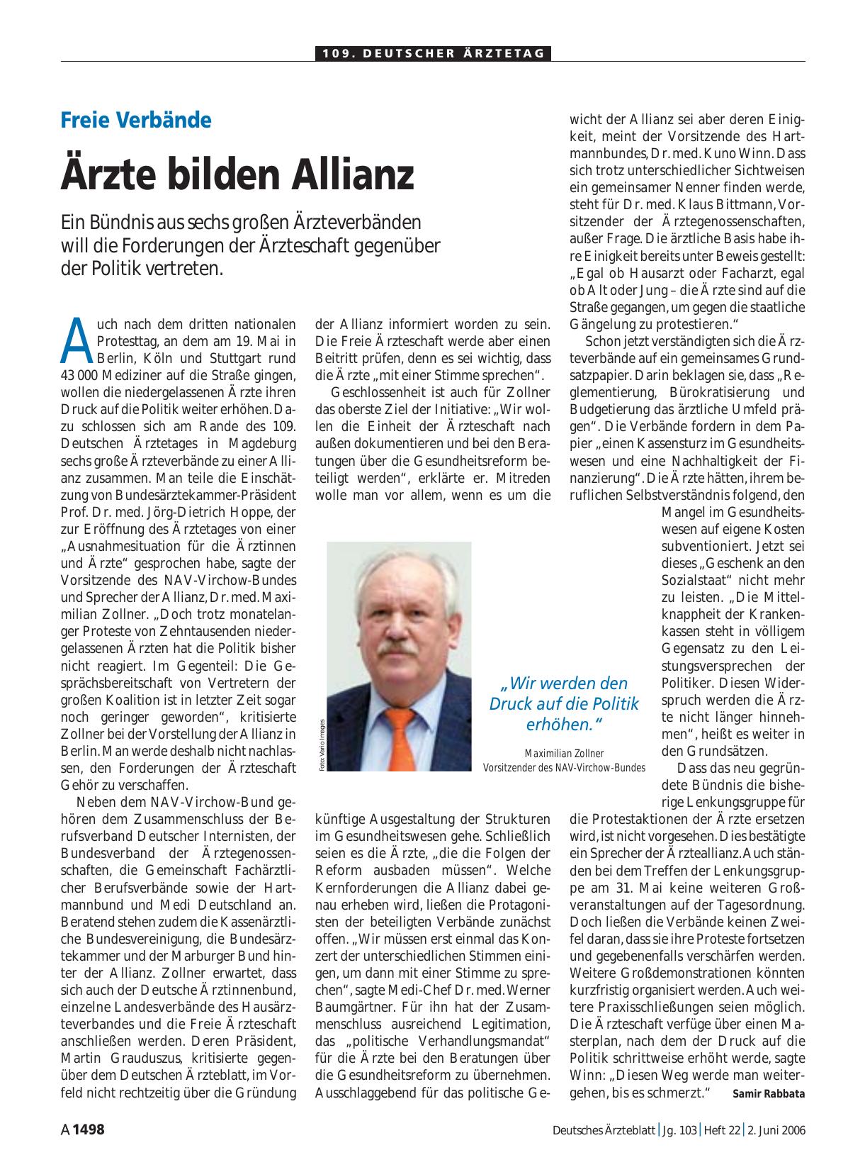 Vorschauseite 1: Freie Verbände: Ärzte bilden Allianz