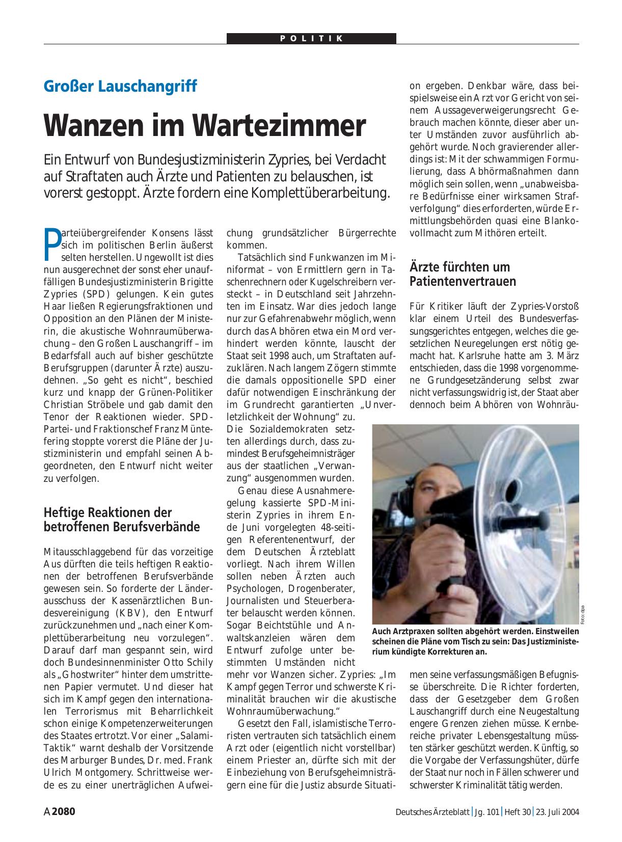 Vorschauseite 1: Großer Lauschangriff: Wanzen im Wartezimmer