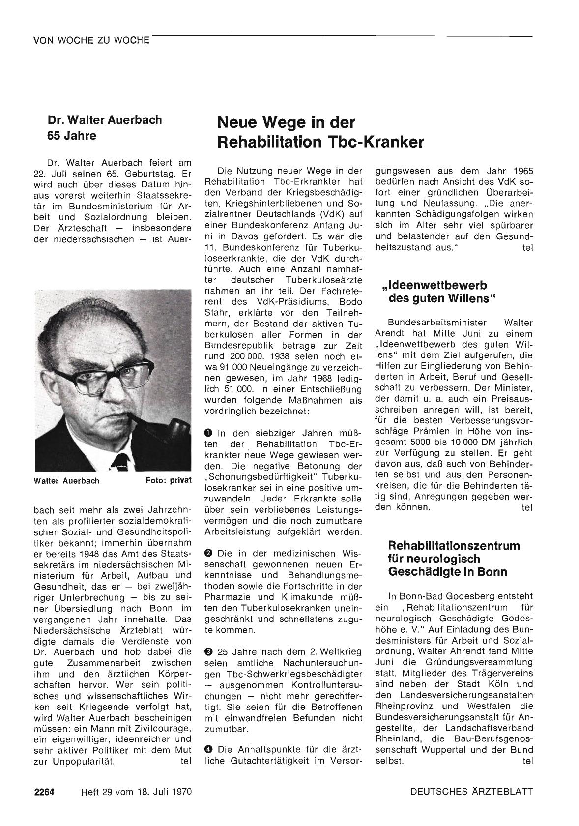 Vorschauseite 1: Dr. Walter Auerbach 65 Jahre