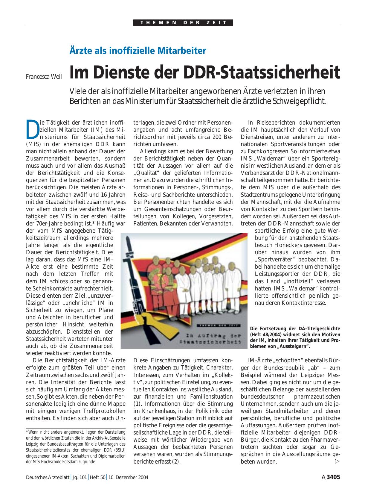 Vorschauseite 1: Ärzte als inoffizielle Mitarbeiter: Im Dienste der DDR-Staatssicherheit
